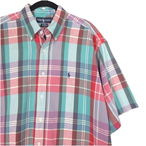 RALPH LAUREN Men's BLAIRE Shirt LARGE Short Sleeve Multicolor Cotton Button Down - Picture 4 of 8